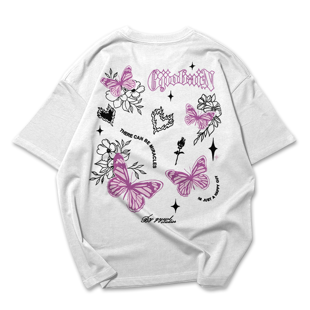 Camiseta Oversized Feminina Borboleta flores