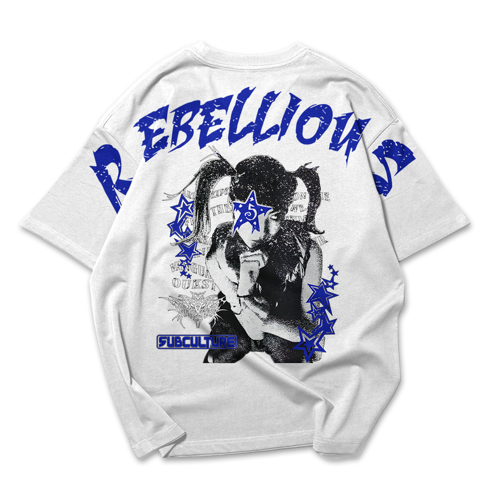 Camiseta Oversized Unissex Ombro á Ombro Reebelious Punk Woman
