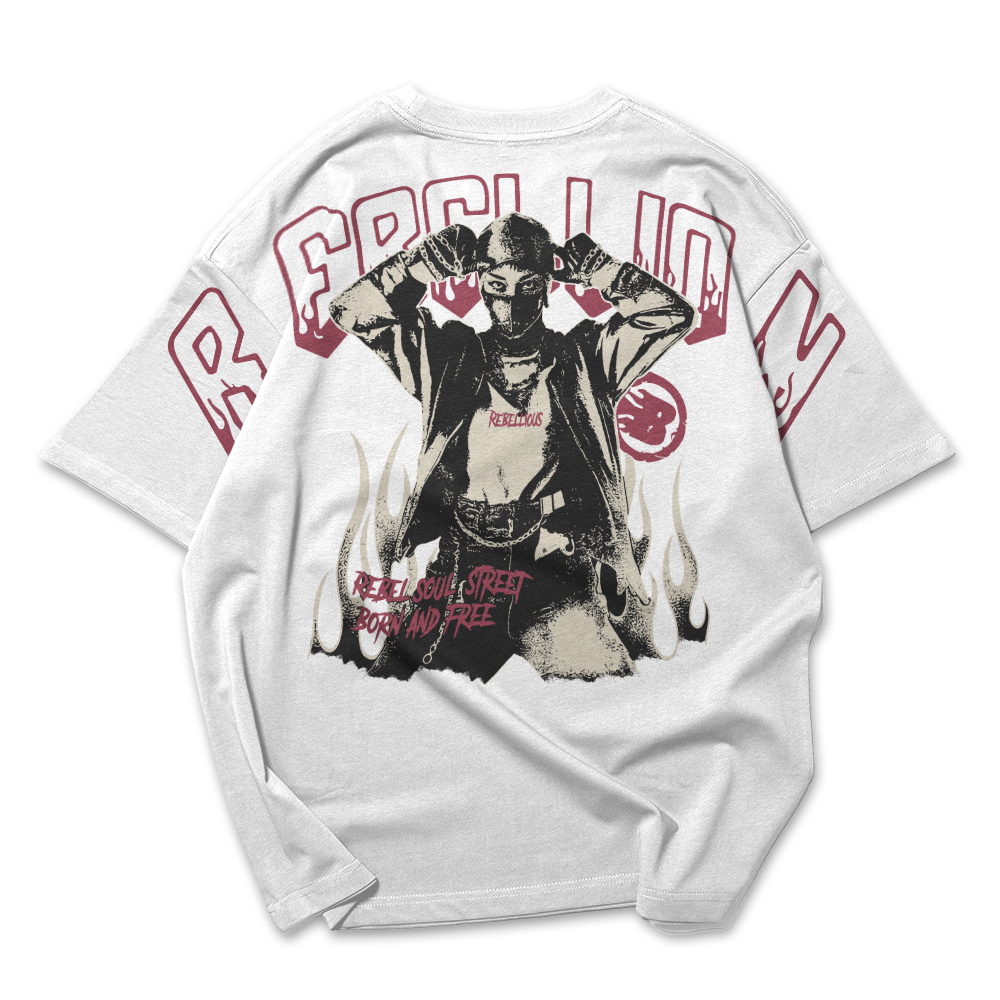 Camiseta Oversized Unissex Ombro á Ombro Rebellion Rebellious