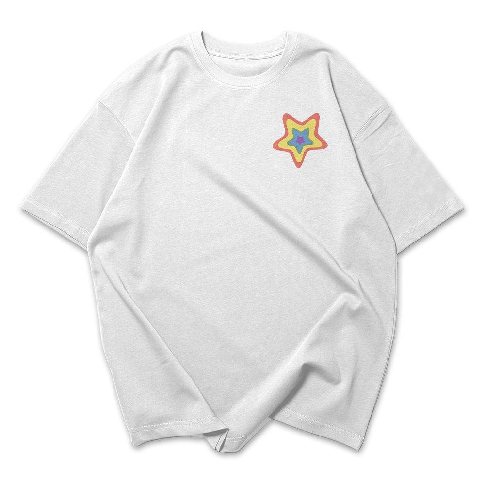 Camiseta Oversized Feminina Estrelas Coloridas