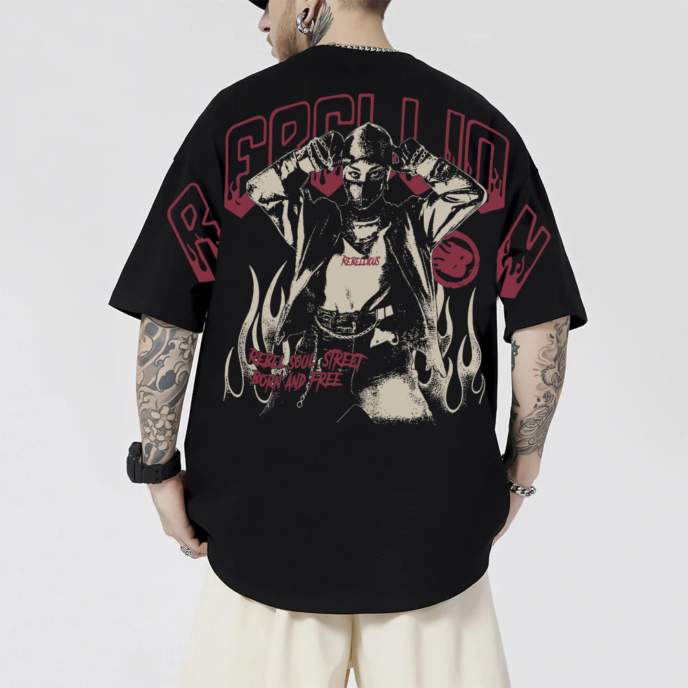 Camiseta Oversized Unissex Ombro á Ombro Rebellion Rebellious