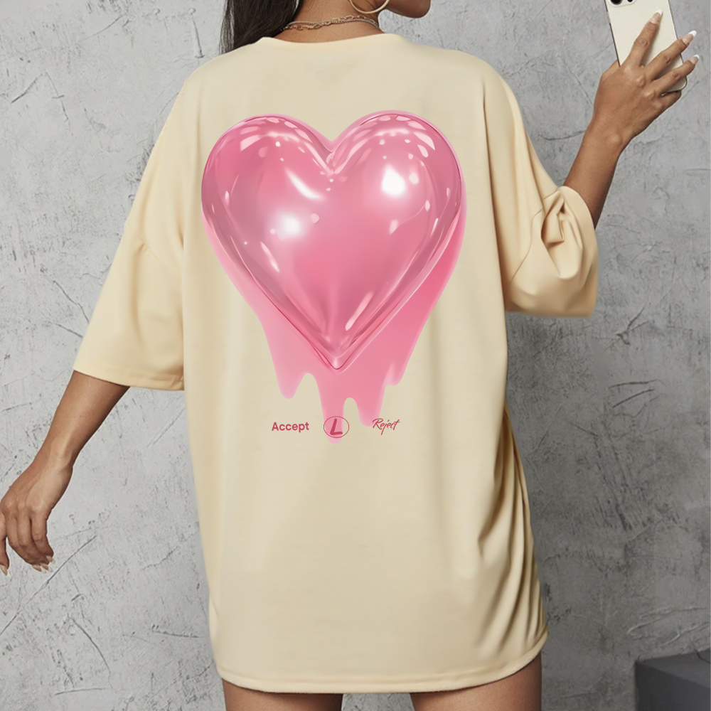 Camiseta Oversized Feminina Heart Coração Rose