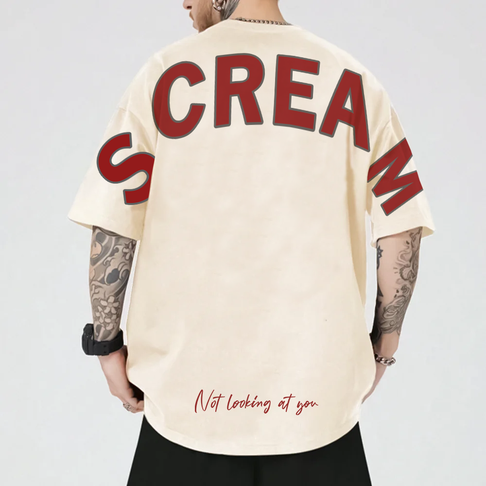 Camiseta Oversized unissex Ombro á Ombro Scream Not Looking