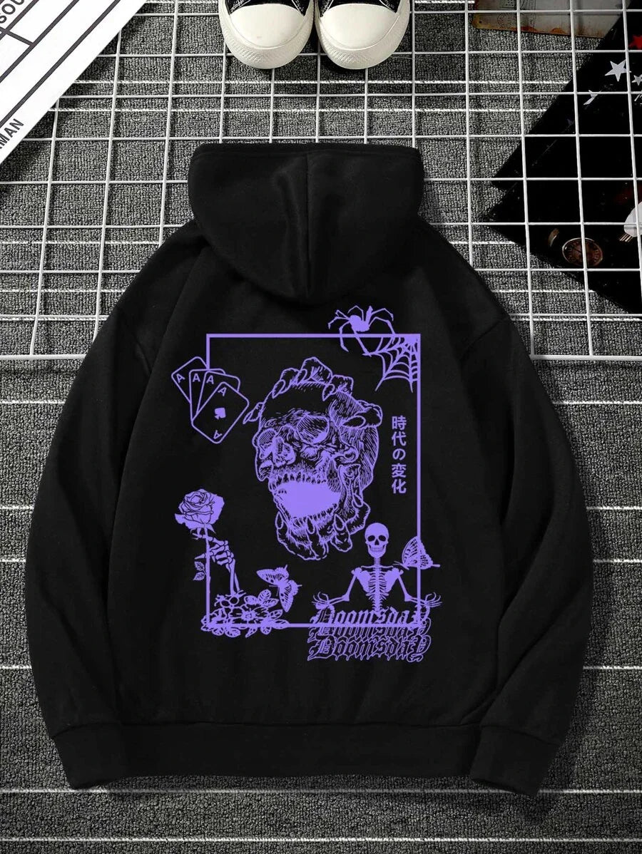 Moletom Masculino Canguru Skull Aranha Teia Scary
